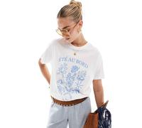 Pieces - T-shirt oversize bianca con grafica con conchiglie-Bianco XXS