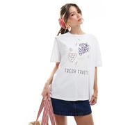 Pieces - T-shirt oversize bianca con grafica "Fresh Fruits"-Bianco XS