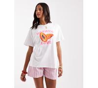 Pieces - T-shirt oversize bianca con grafica "Papaya Love"-Bianco 46