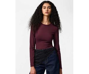 Pieces - Top a maniche lunghe color vinaccia-Rosso M