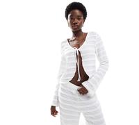 Pieces - Top a maniche lunghe testurizzato bianco allacciato sul davanti in coordinato L