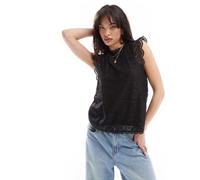 Pieces - Top accollato senza maniche in pizzo nero M