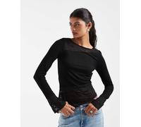 Pieces top asimmetrico in pizzo a maniche lunghe con dettagli ai polsini nero L