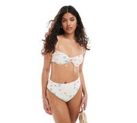 Pieces - Top bikini allacciato sul davanti con ferretto e stampa di conchiglie in coordinato-Multicolore M