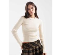 Pieces - Top color crema in maglia a coste-Bianco XL