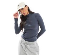 Pieces - Top in jersey a coste blu grigio con doppia zip XL