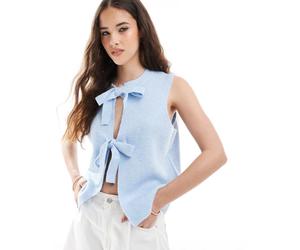 Pieces - Top in maglia azzurra allacciato sul davanti-Blu XXL