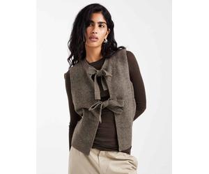 Pieces - Top in maglia marrone allacciato sul davanti S