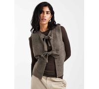 Pieces - Top in maglia marrone allacciato sul davanti XS