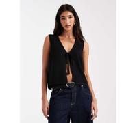 Pieces - Top in maglia nero senza maniche allacciato sul davanti M