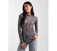 Pieces - Top in rete accollato con stampa animalier tono su tono-Multicolore S