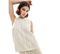 Pieces - Top senza maniche color crema in maglia testurizzata-Bianco XS
