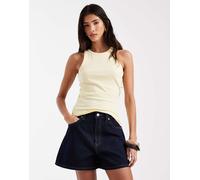 Pieces - Top senza maniche giallo pallido con scollo a vogatore L