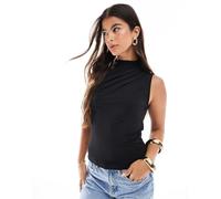 Pieces - Top senza maniche nero con scollo drappeggiato XL