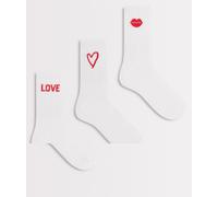 Pieces - Valentines - Confezione da 3 paia di calzini bianchi-Bianco One Size