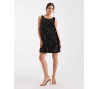 Pieces - Vestito a trapezio corto double-face nero con paillettes e scollo dritto M