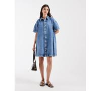 Pieces - Vestito camicia corto in denim blu medio M