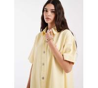 Pieces - Vestito camicia corto in denim giallo pallido XS