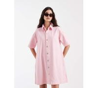 Pieces - Vestito camicia corto in denim rosa chiaro S