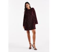 Pieces - Vestito corto bordeaux con paillettes e fiocco sul retro-Rosso XS