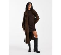 Pieces - Vestito corto in maglia marrone cioccolato a maniche lunghe XS