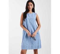 Pieces - Vestito corto senza maniche in denim azzurro-Blu XS