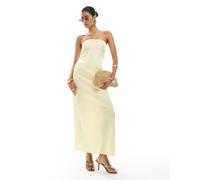 Pieces - Vestito lungo a fascia in raso color banana pallido-Giallo XL