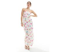 Pieces - Vestito lungo a fascia plissé bianco con stampa a fiori L