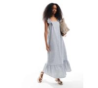 Pieces - Vestito lungo con spalline con volant a righe blu S