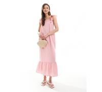 Pieces - Vestito lungo con spalline con volant a righe rosa XL