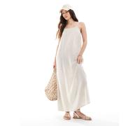 Pieces - Vestito lungo con spalline sottili in misto lino color panna-Bianco S