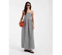 Pieces - Vestito lungo con spalline sottili in seersucker nero e bianco a quadretti XXL