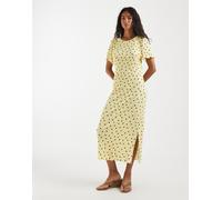 Pieces - Vestito lungo in jersey testurizzato giallo a pois marroni M