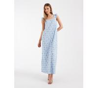 Pieces - Vestito lungo plissé blu a fiori con maniche con volant XS