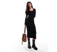 Pieces - Vestito lungo premium strutturato a maniche lunghe nero a coste L