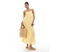 Pieces - Vestito midi color giallo pallido a righe con spalline sottili M