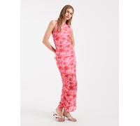 Pieces - Vestito midi con arricciature e stampa vivace a fiori-Rosa M