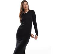 Pieces - Vestito midi fasciante nero con scollo rotondo XXL