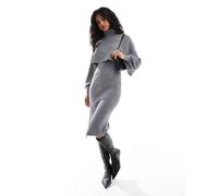 Pieces - Vestito midi in maglia color argento con glitter in coordinato XL