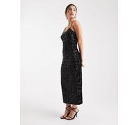 Pieces - Vestito midi nero con spalline sottili e paillettes L