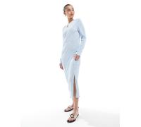 Pieces - Vestito midi plissé a maniche lunghe blu a fiorellini L