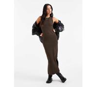 Pieces - Vestito midi senza maniche in maglia color marrone cioccolato a coste XL