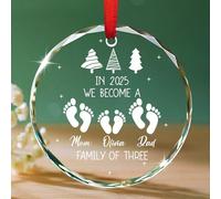 Piedi Famiglia di 3 ornamenti per albero di Natale 2025, nel 2025 siamo diventati una famiglia di tre ornamenti in vetro, regali personalizzati per il primo ornamento di Natale del bambino 2025 per i