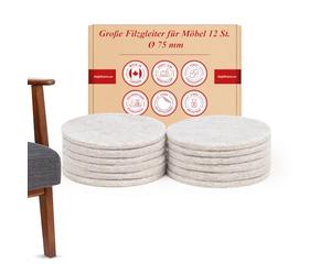 Piedini in feltro autoadesivi rotondi 75 mm, spessore 5 mm, 12 x piedini per mobili pesanti, marrone chiaro, protezione per parquet o laminato, per piedi di mobili, gambe di tavoli, gambe di sedie, sedie - Made in Canada