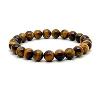 PIEDRAS NATURALES® - Bracciale Occhio di Tigre - Perline a sfera 8 mm - Bracciali energetici per donna e uomo - Amuleto buona fortuna - Contro il malocchio, Mediano, Pietra, Occhio di tigre