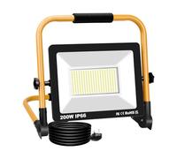 Pieghevole Faretto LED da Cantiere 200W, Portatile 20000LM Faretti Led Bianca 6000K, Impermeabile IP66, Cavo da 3 m, Illuminazione Esterna per Officina Lavoro Giardini e Garage