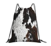 Pieghevole Sacca Sportiva Full ed Spotted White Brown Cow Skin Texture Portatile Zaino Regolabile 36x42cm per Sport all'aperto,Camping,Spiaggia