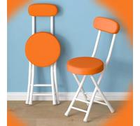 Pieghevole Stool with Backrest, Cushioned Kitchen Chair, Round Bar Stool with Footrest, Breakfast Chair for Dining Room, Living Room - Orange Color