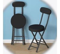 Pieghevole Stool with Backrest, Cushioned Kitchen Chair, Round Bar Stool with Footrest, Breakfast Chair for Dining Room & Living Room, Black Color