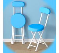 Pieghevole Stool with Backrest, Padded Kitchen Chair, Round Folding Bar Stool with Footrest, Breakfast Dining Chair for Kitchen, Living Room (Blue Color)